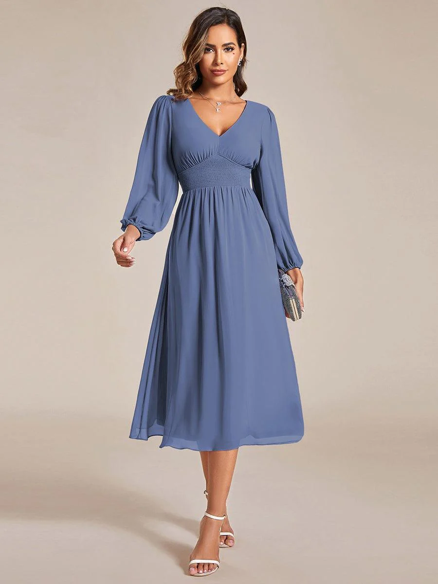 ever AMARA|Elegant V Neck Long Sleeves Midi Wedding Guest Dress - Image 100