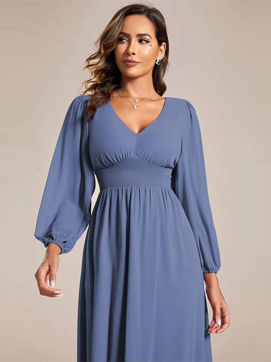 ever AMARA|Elegant V Neck Long Sleeves Midi Wedding Guest Dress - Image 102