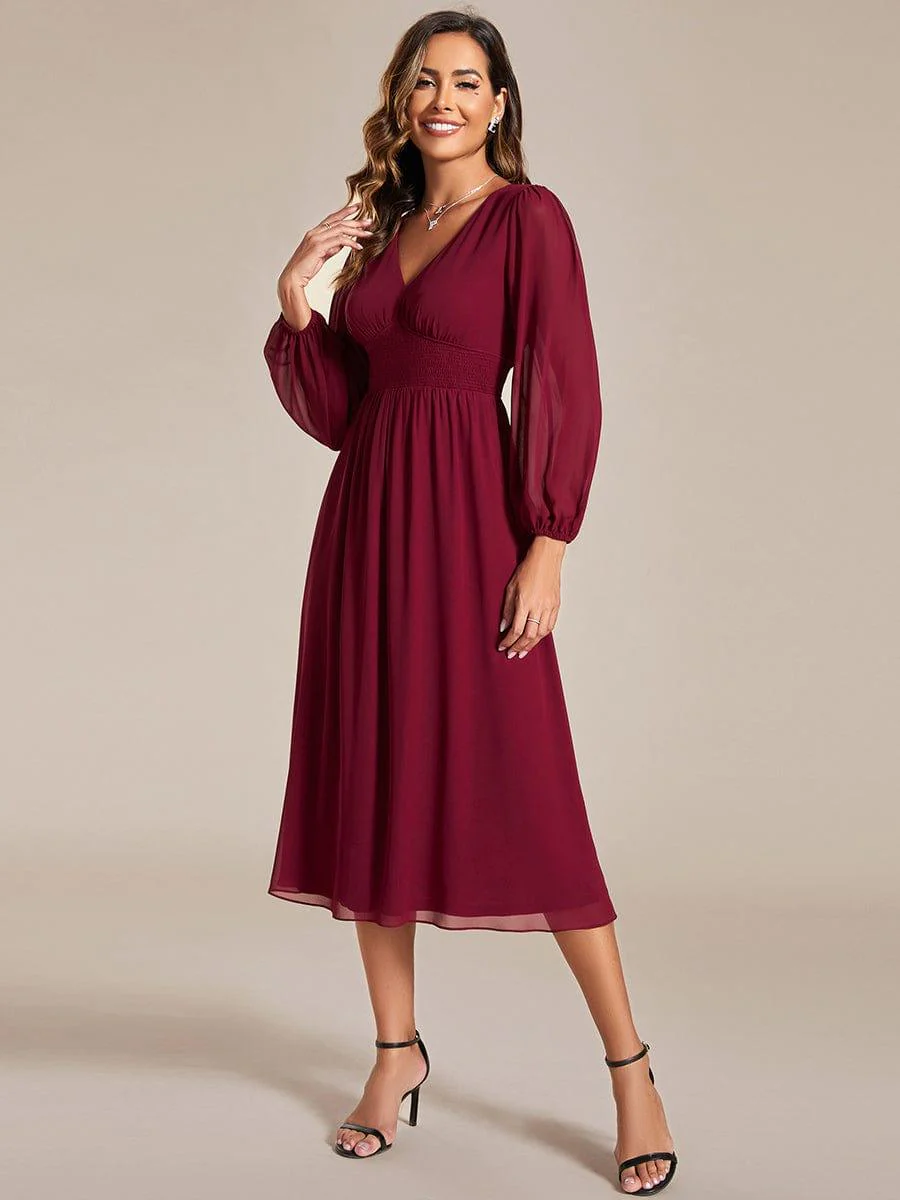 ever AMARA|Elegant V Neck Long Sleeves Midi Wedding Guest Dress - Image 11