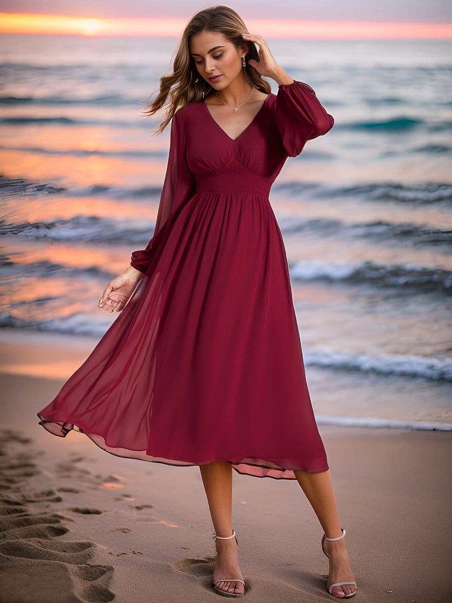 ever AMARA|Elegant V Neck Long Sleeves Midi Wedding Guest Dress - Image 12