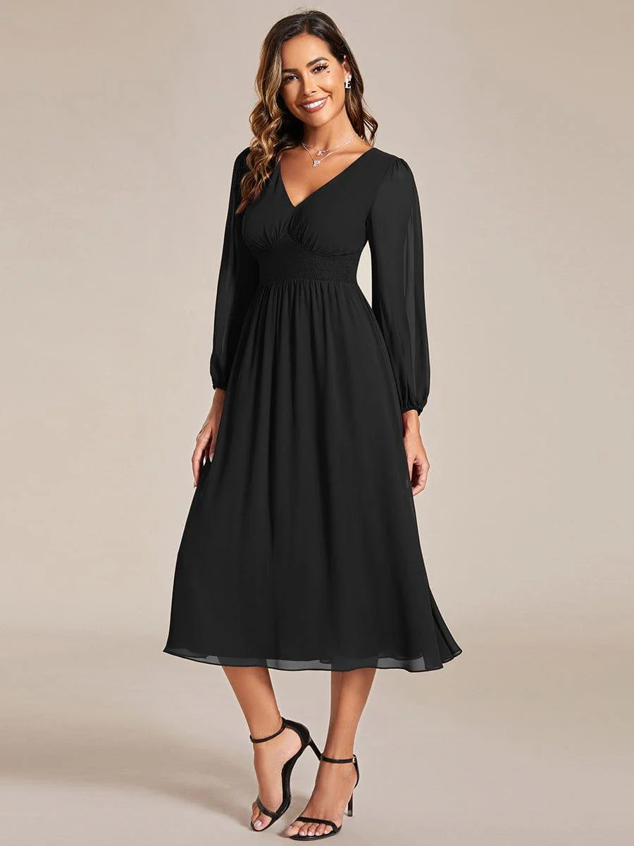ever AMARA|Elegant V Neck Long Sleeves Midi Wedding Guest Dress - Image 13