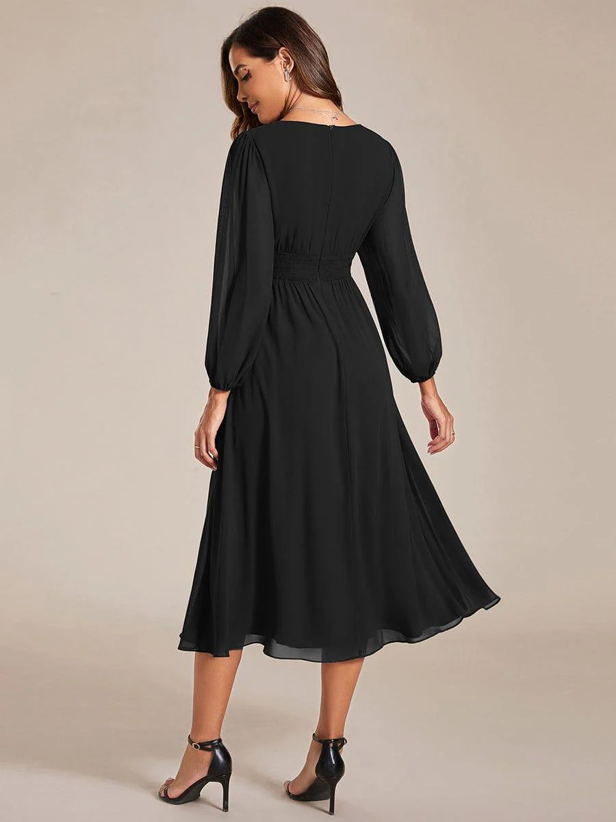 ever AMARA|Elegant V Neck Long Sleeves Midi Wedding Guest Dress - Image 14