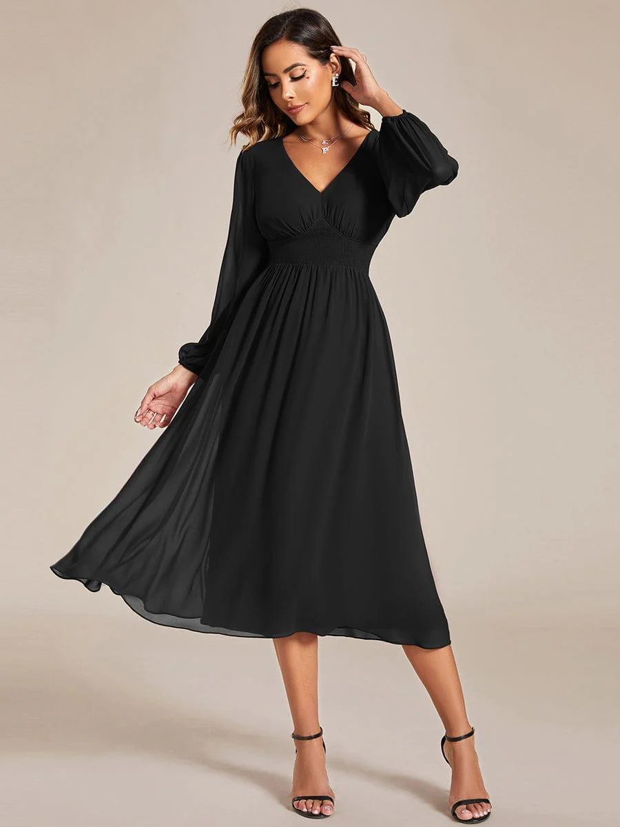 ever AMARA|Elegant V Neck Long Sleeves Midi Wedding Guest Dress - Image 16