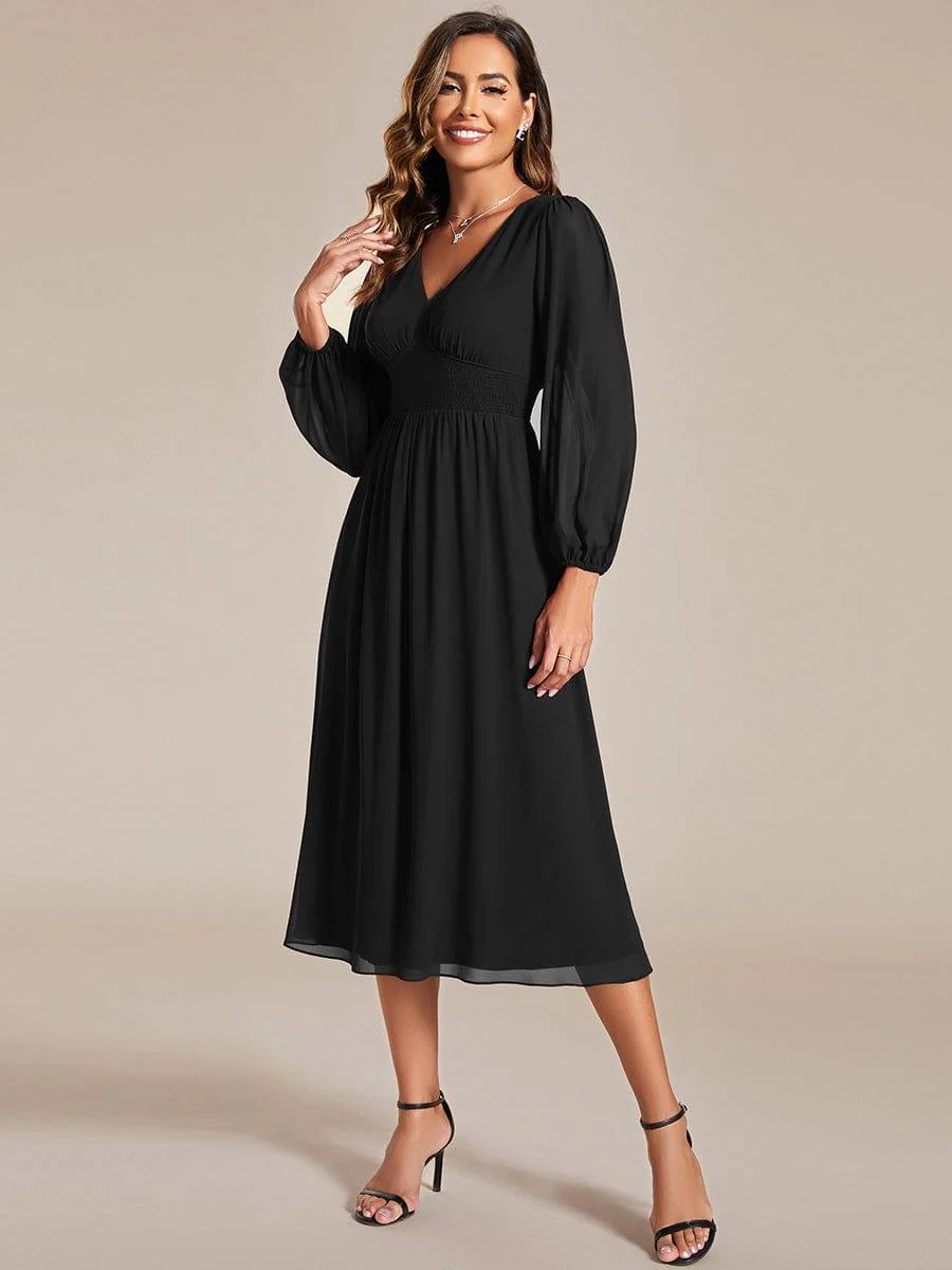 ever AMARA|Elegant V Neck Long Sleeves Midi Wedding Guest Dress - Image 17
