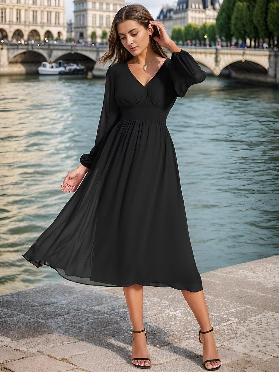 ever AMARA|Elegant V Neck Long Sleeves Midi Wedding Guest Dress - Image 18