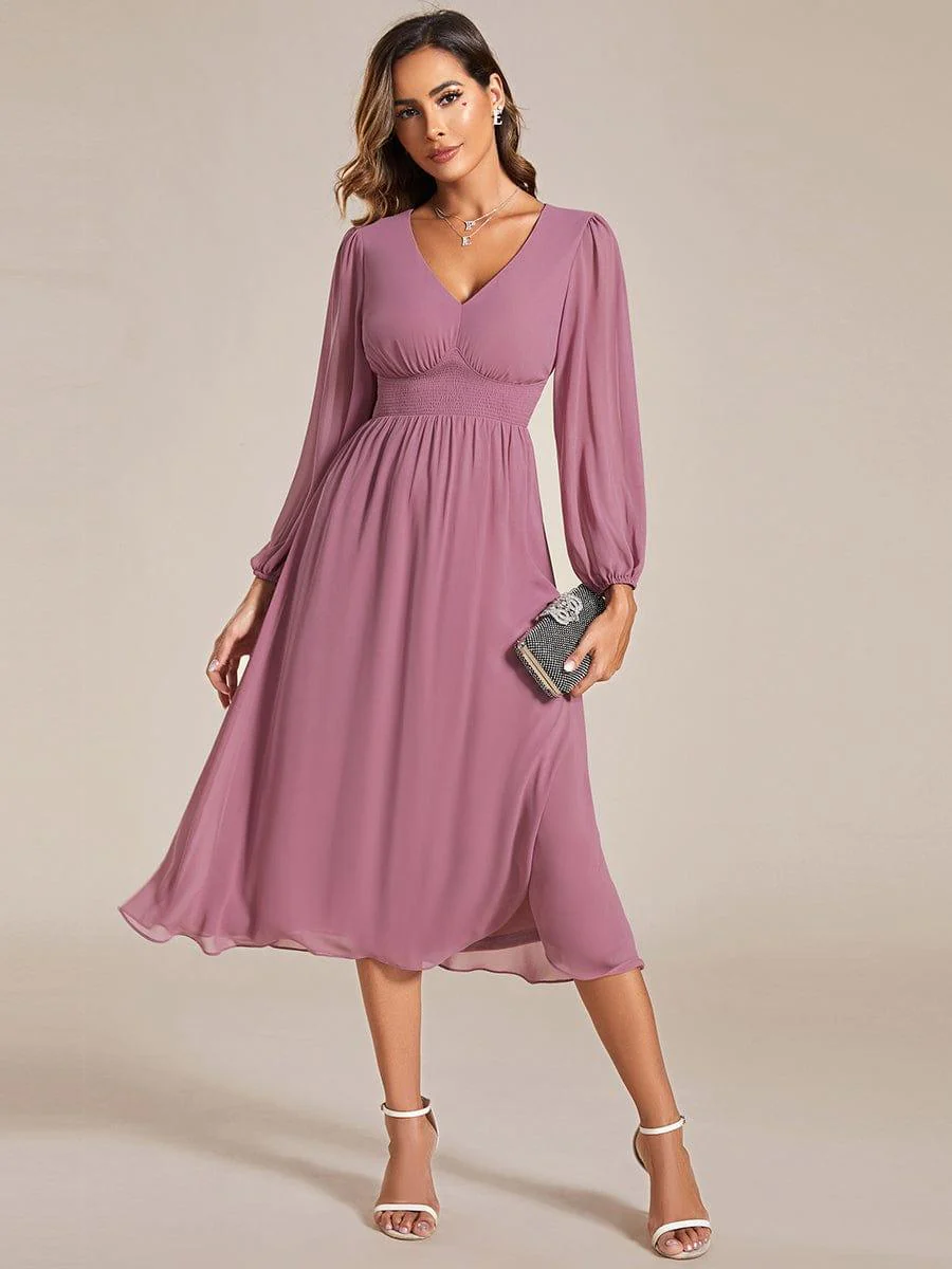 ever AMARA|Elegant V Neck Long Sleeves Midi Wedding Guest Dress - Image 19