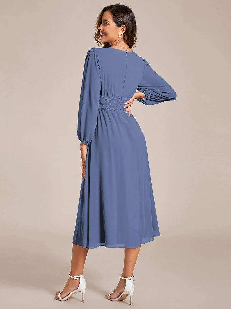 ever AMARA|Elegant V Neck Long Sleeves Midi Wedding Guest Dress - Image 2