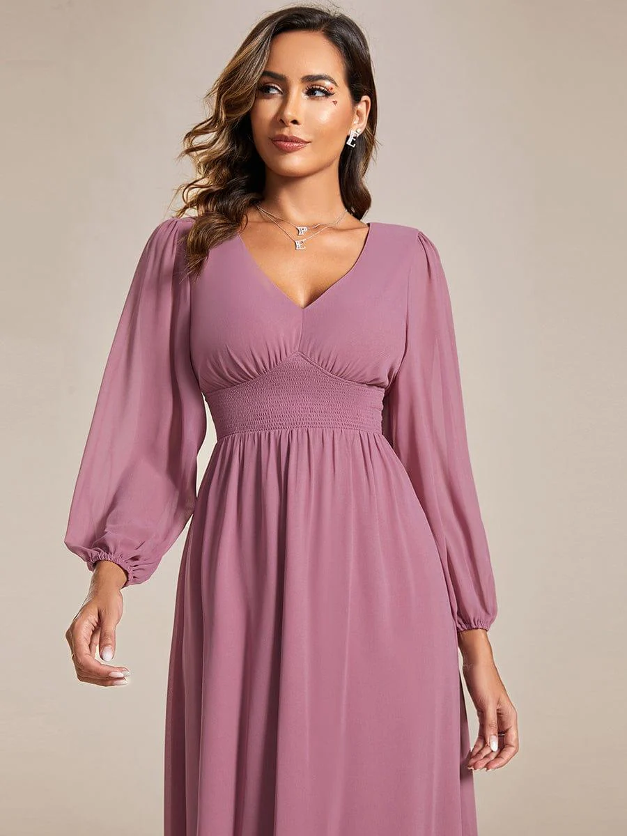 ever AMARA|Elegant V Neck Long Sleeves Midi Wedding Guest Dress - Image 21