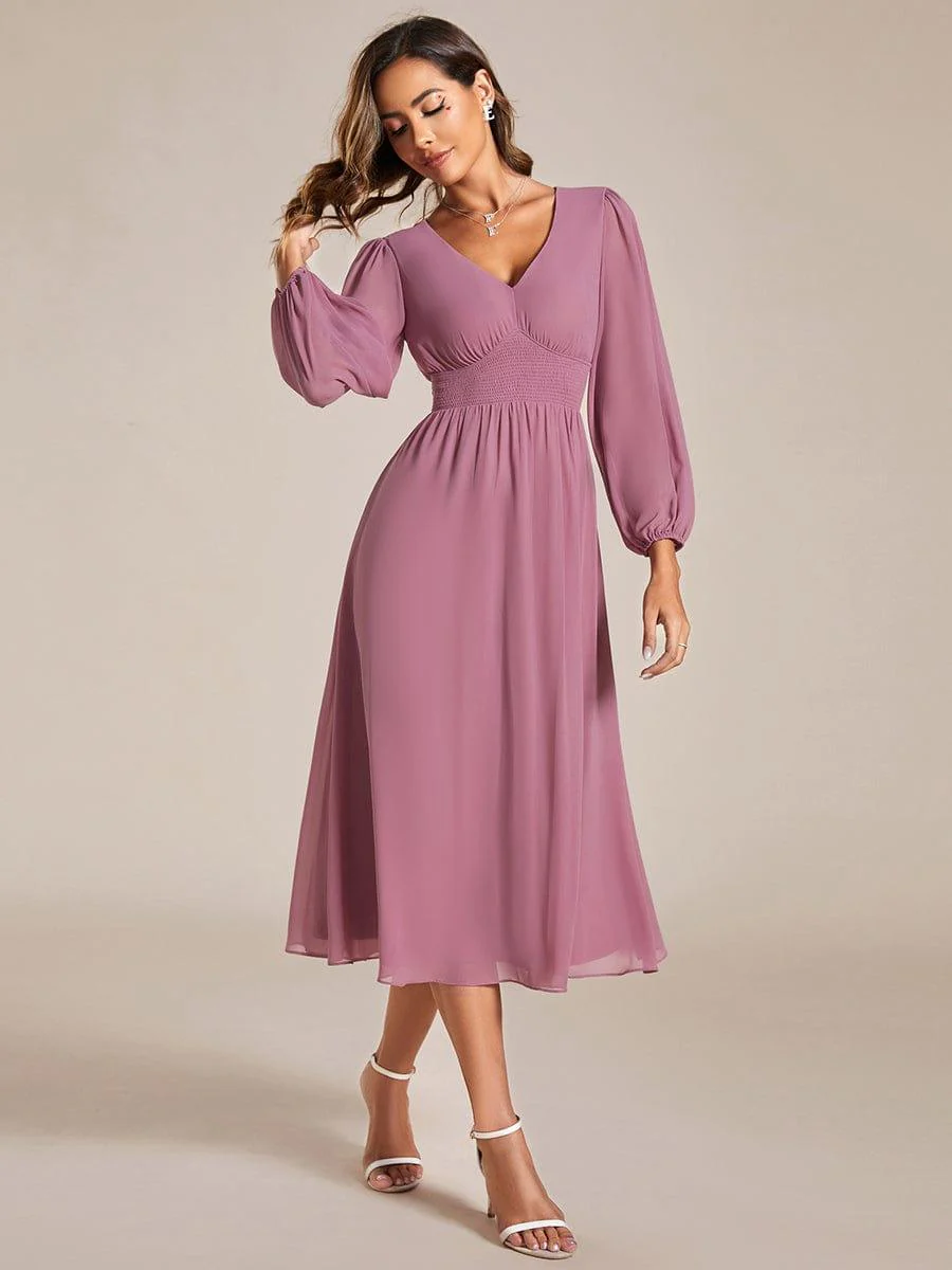 ever AMARA|Elegant V Neck Long Sleeves Midi Wedding Guest Dress - Image 22