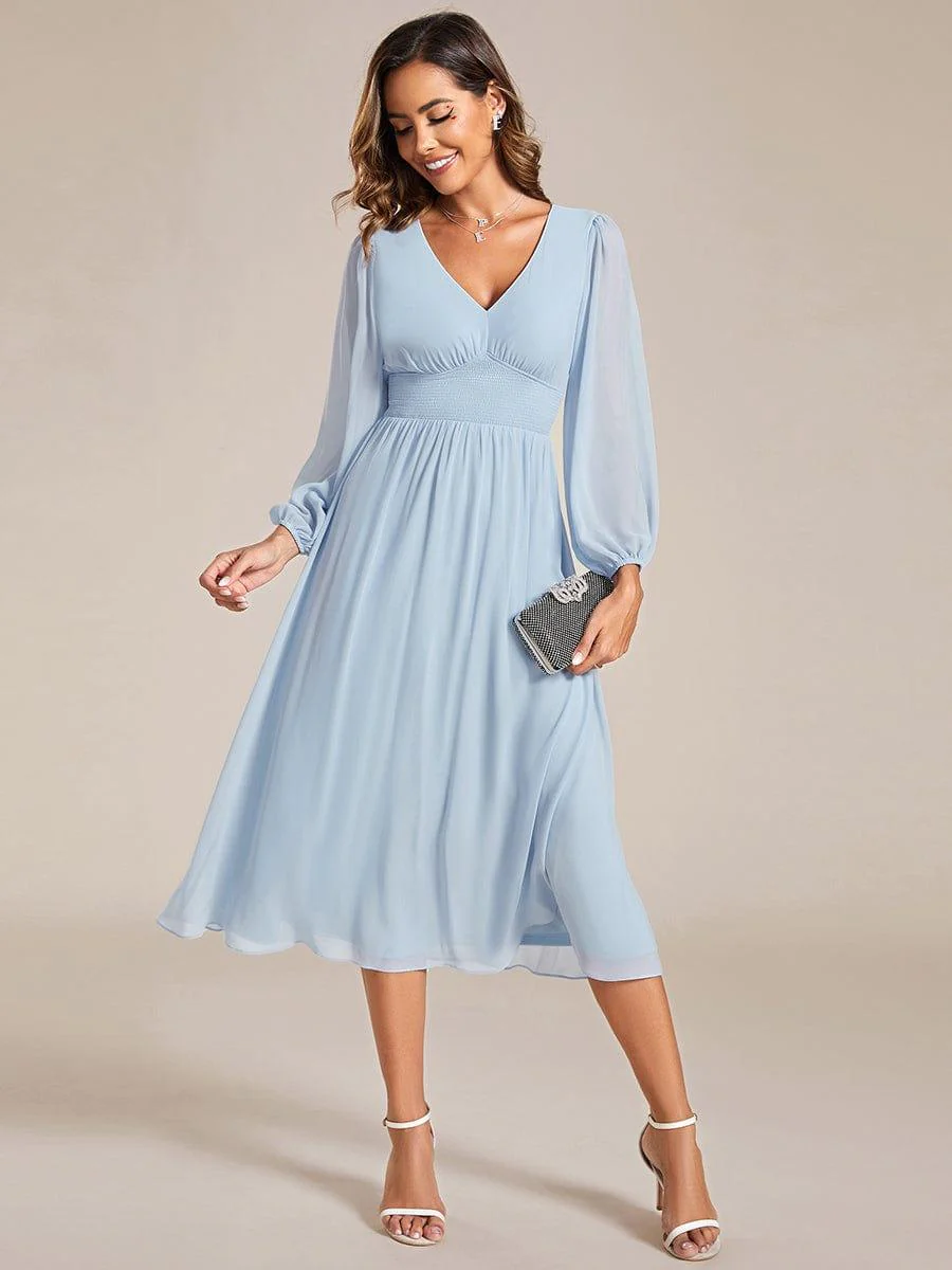 ever AMARA|Elegant V Neck Long Sleeves Midi Wedding Guest Dress - Image 24