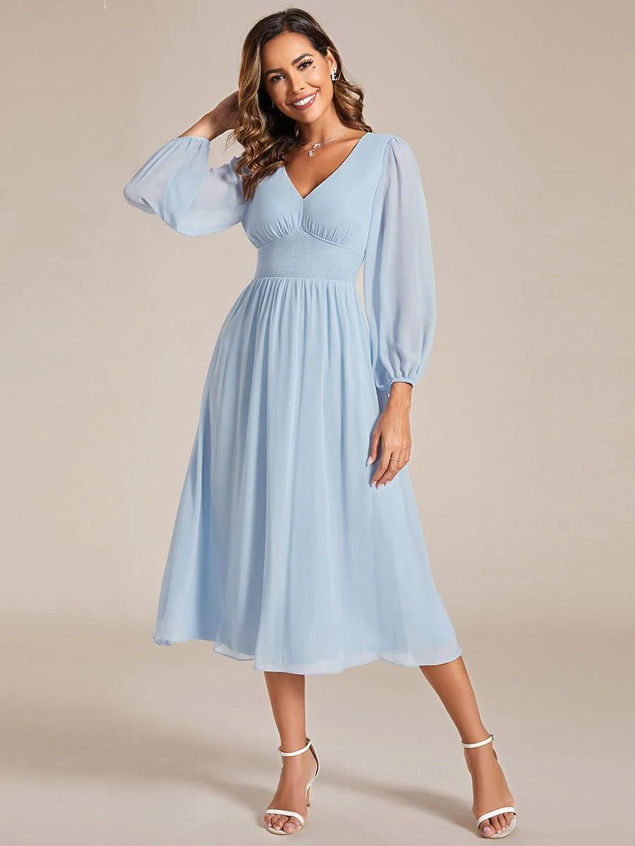 ever AMARA|Elegant V Neck Long Sleeves Midi Wedding Guest Dress - Image 25