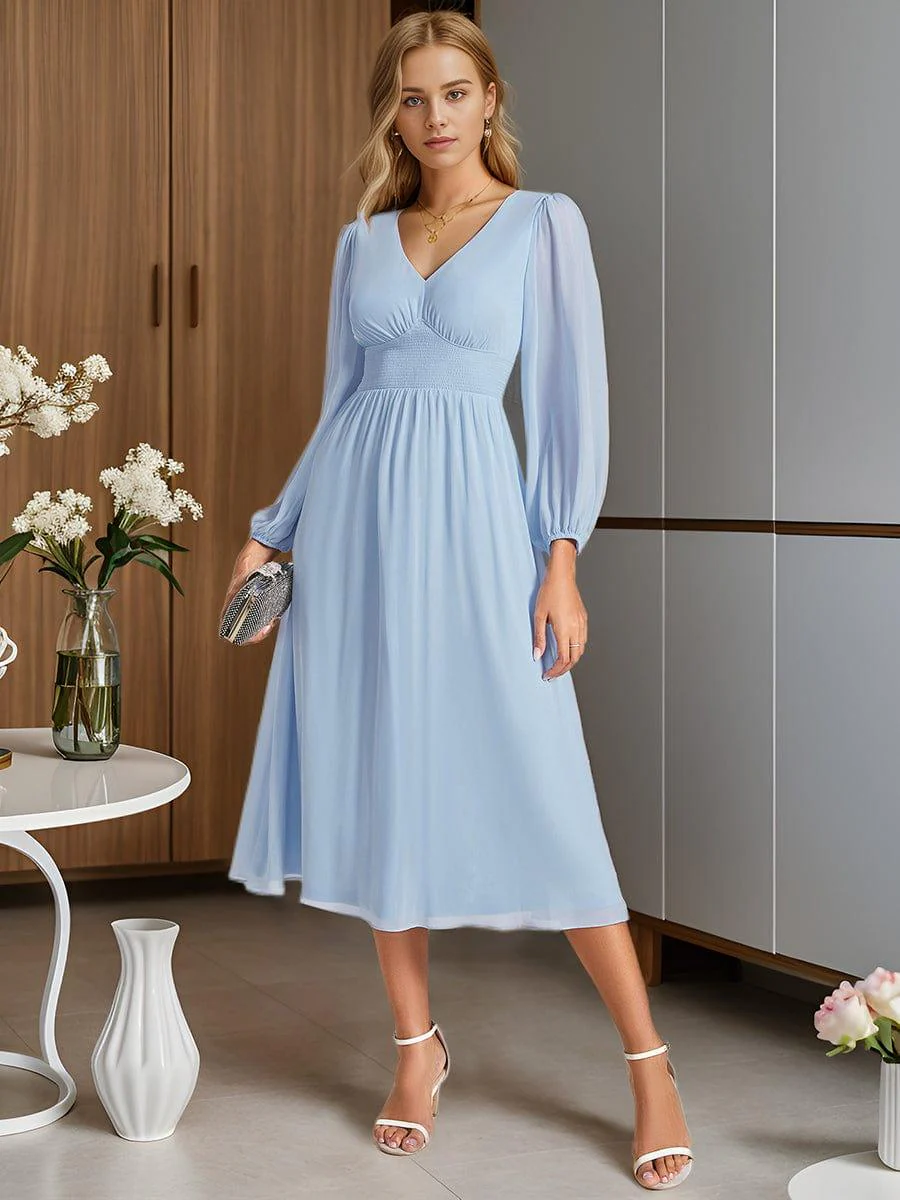ever AMARA|Elegant V Neck Long Sleeves Midi Wedding Guest Dress - Image 26