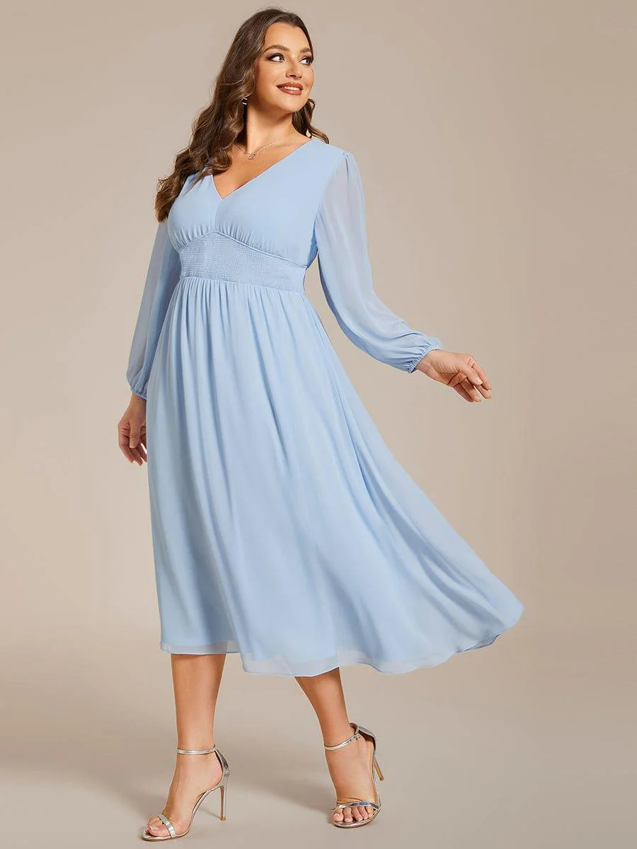 ever AMARA|Elegant V Neck Long Sleeves Midi Wedding Guest Dress - Image 27