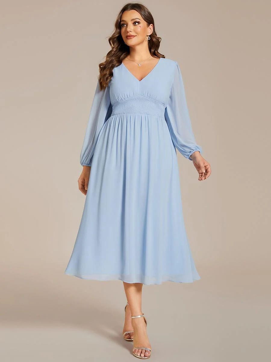 ever AMARA|Elegant V Neck Long Sleeves Midi Wedding Guest Dress - Image 30
