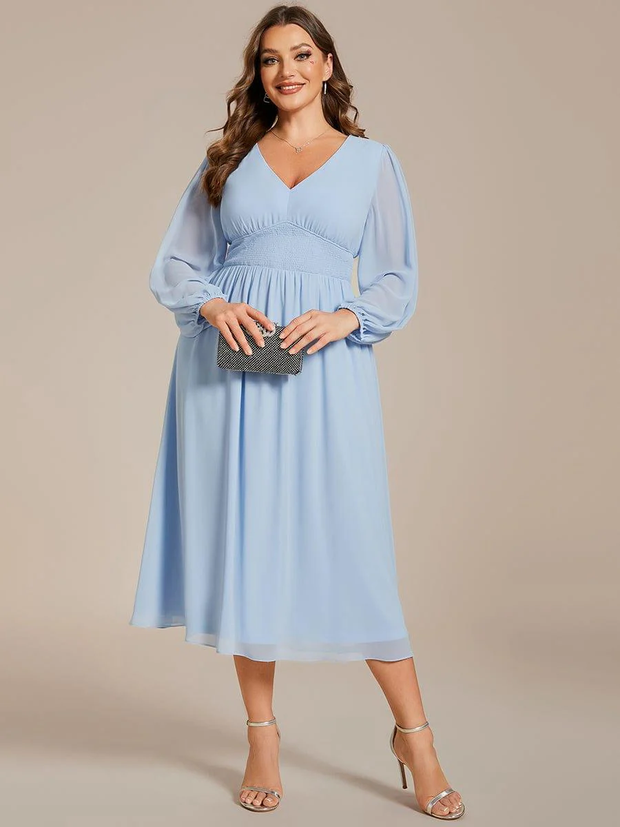 ever AMARA|Elegant V Neck Long Sleeves Midi Wedding Guest Dress - Image 31