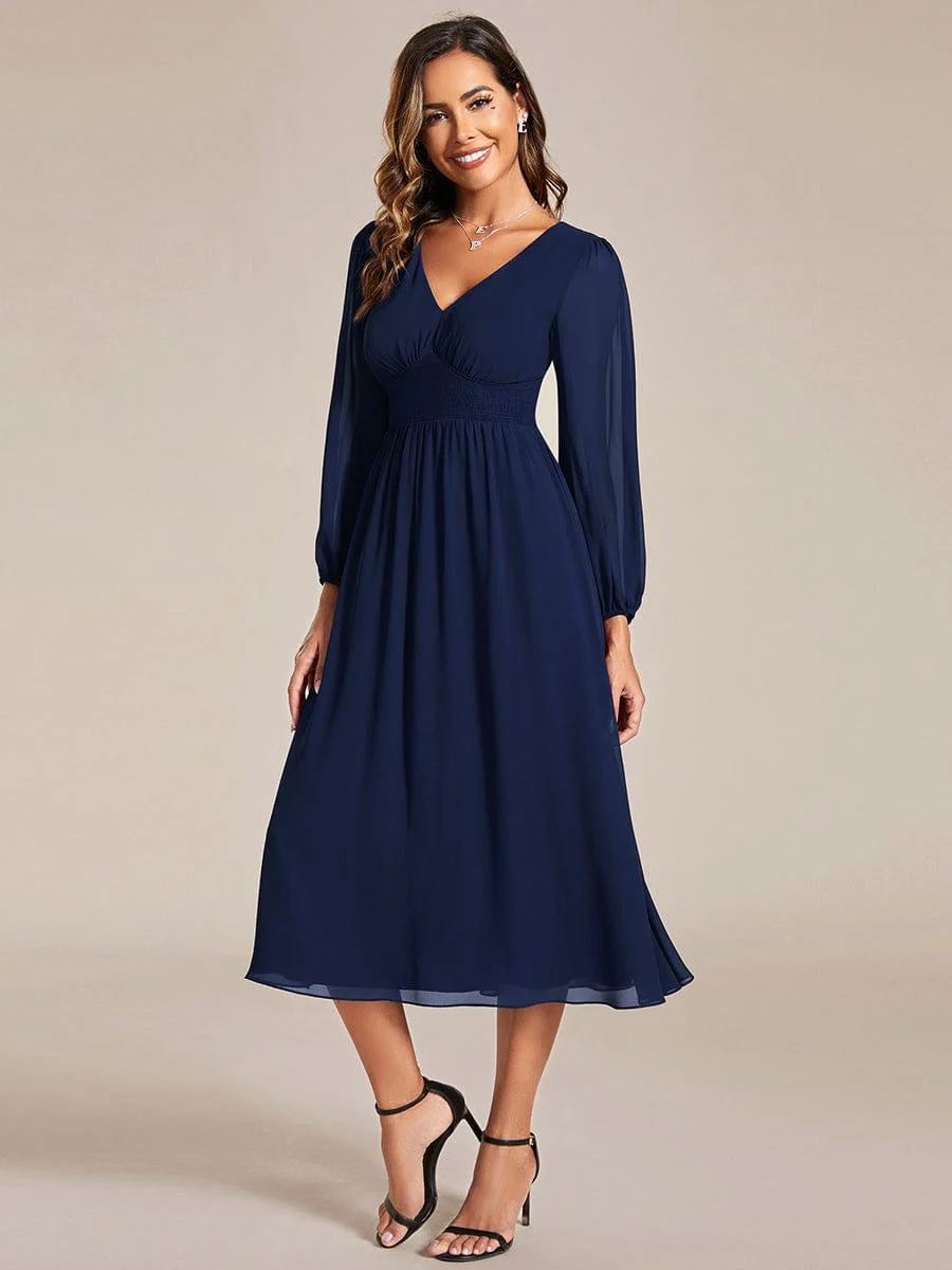 ever AMARA|Elegant V Neck Long Sleeves Midi Wedding Guest Dress - Image 35