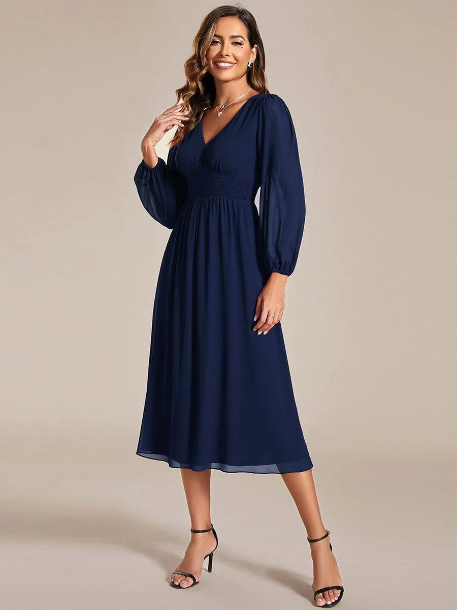 ever AMARA|Elegant V Neck Long Sleeves Midi Wedding Guest Dress - Image 36