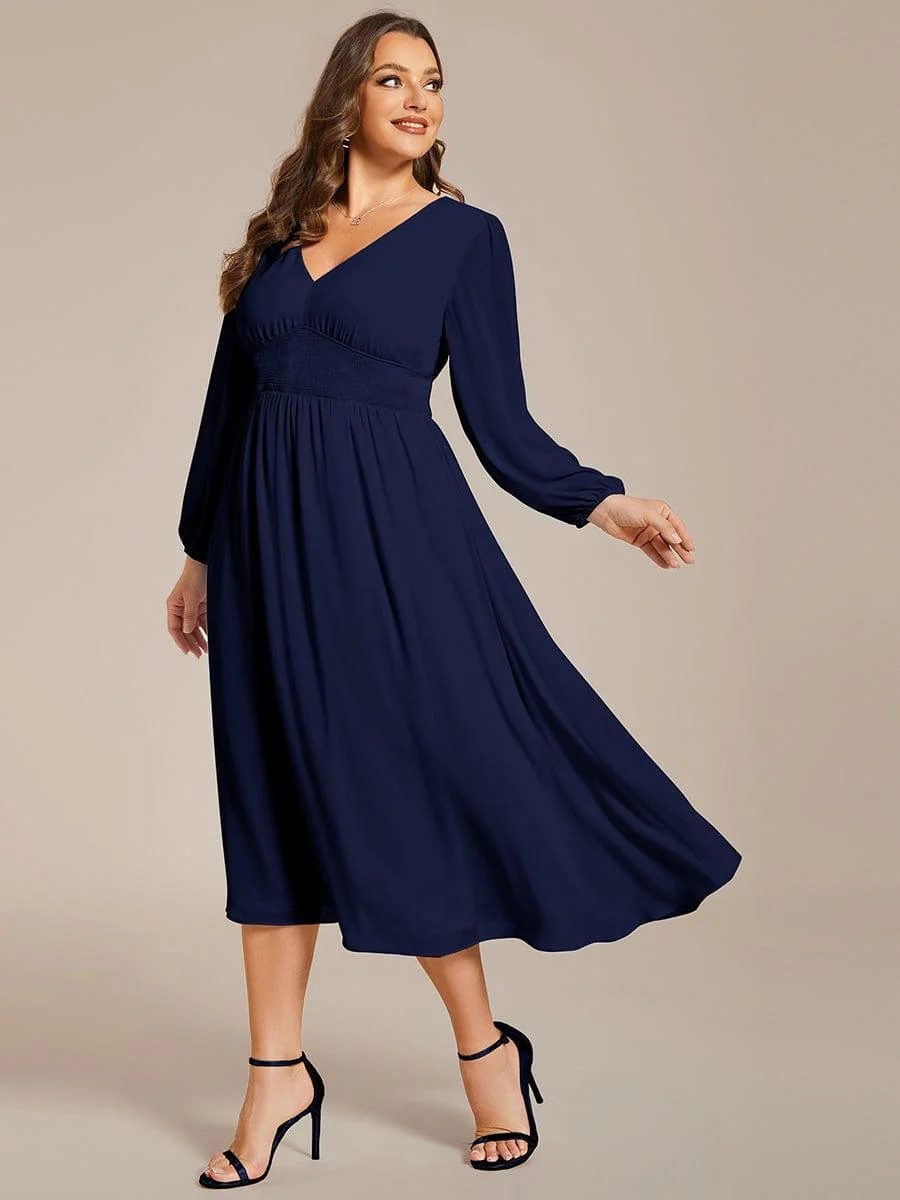 ever AMARA|Elegant V Neck Long Sleeves Midi Wedding Guest Dress - Image 40