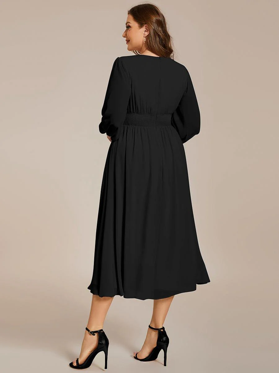 ever AMARA|Elegant V Neck Long Sleeves Midi Wedding Guest Dress - Image 43