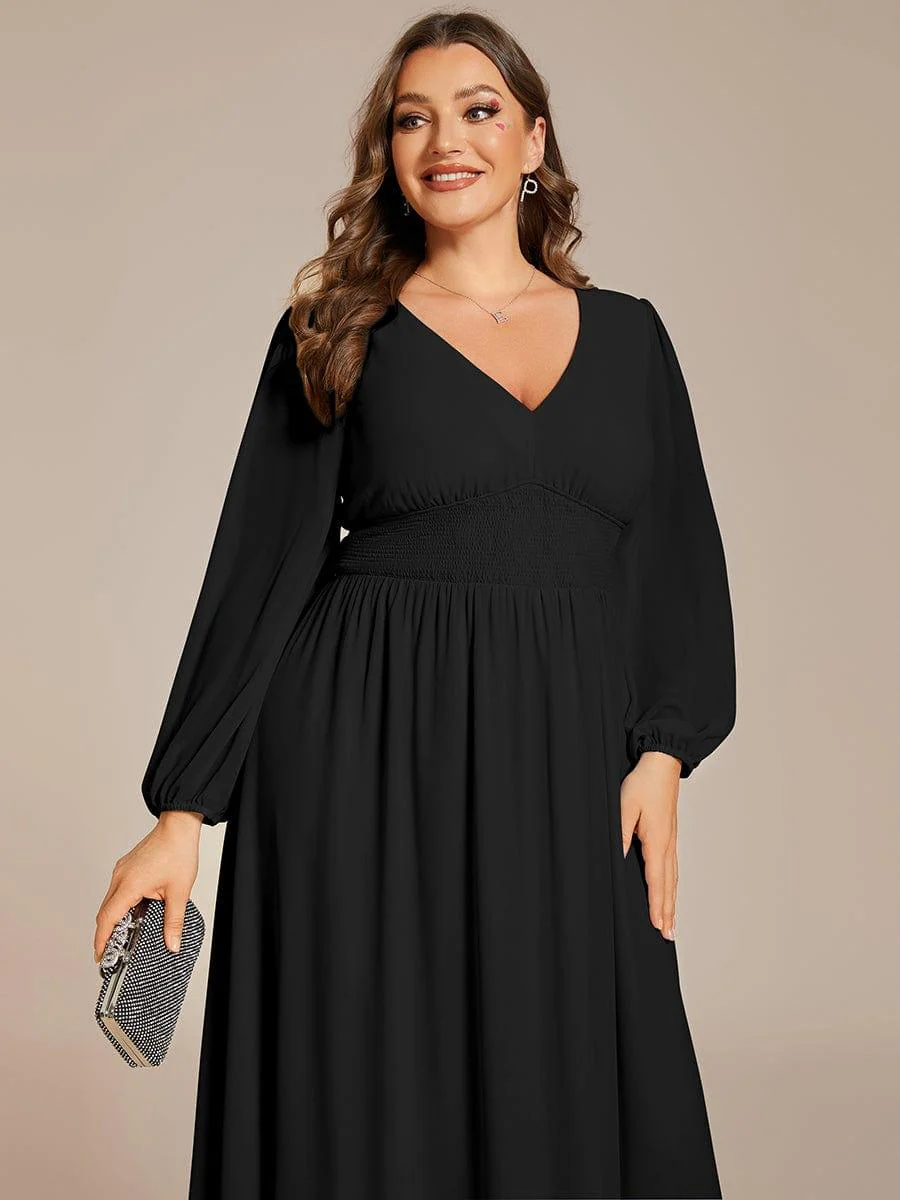 ever AMARA|Elegant V Neck Long Sleeves Midi Wedding Guest Dress - Image 44