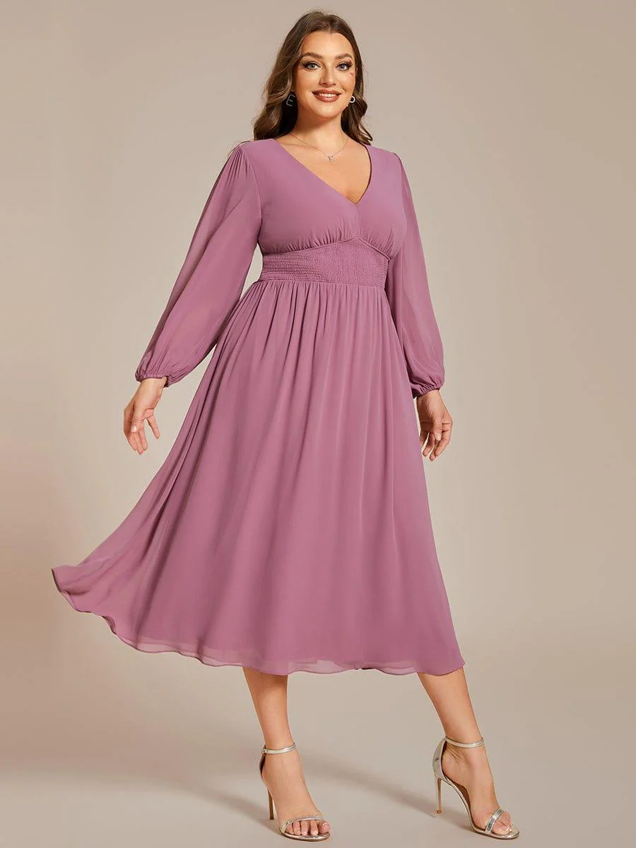 ever AMARA|Elegant V Neck Long Sleeves Midi Wedding Guest Dress - Image 50