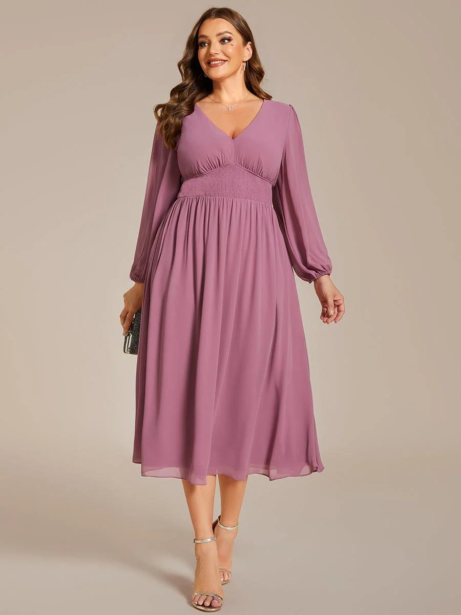 ever AMARA|Elegant V Neck Long Sleeves Midi Wedding Guest Dress - Image 51