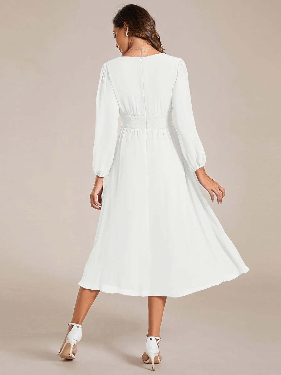 ever AMARA|Elegant V Neck Long Sleeves Midi Wedding Guest Dress - Image 53