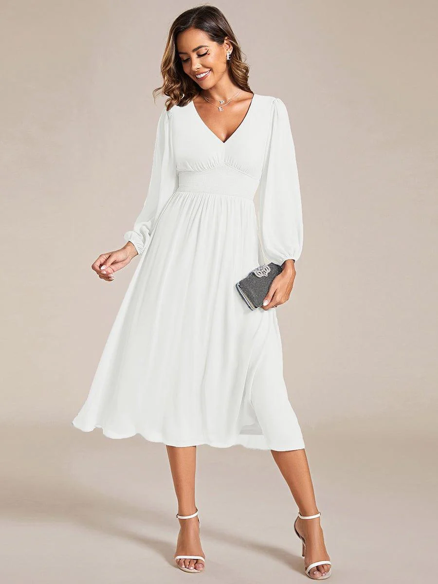 ever AMARA|Elegant V Neck Long Sleeves Midi Wedding Guest Dress - Image 56