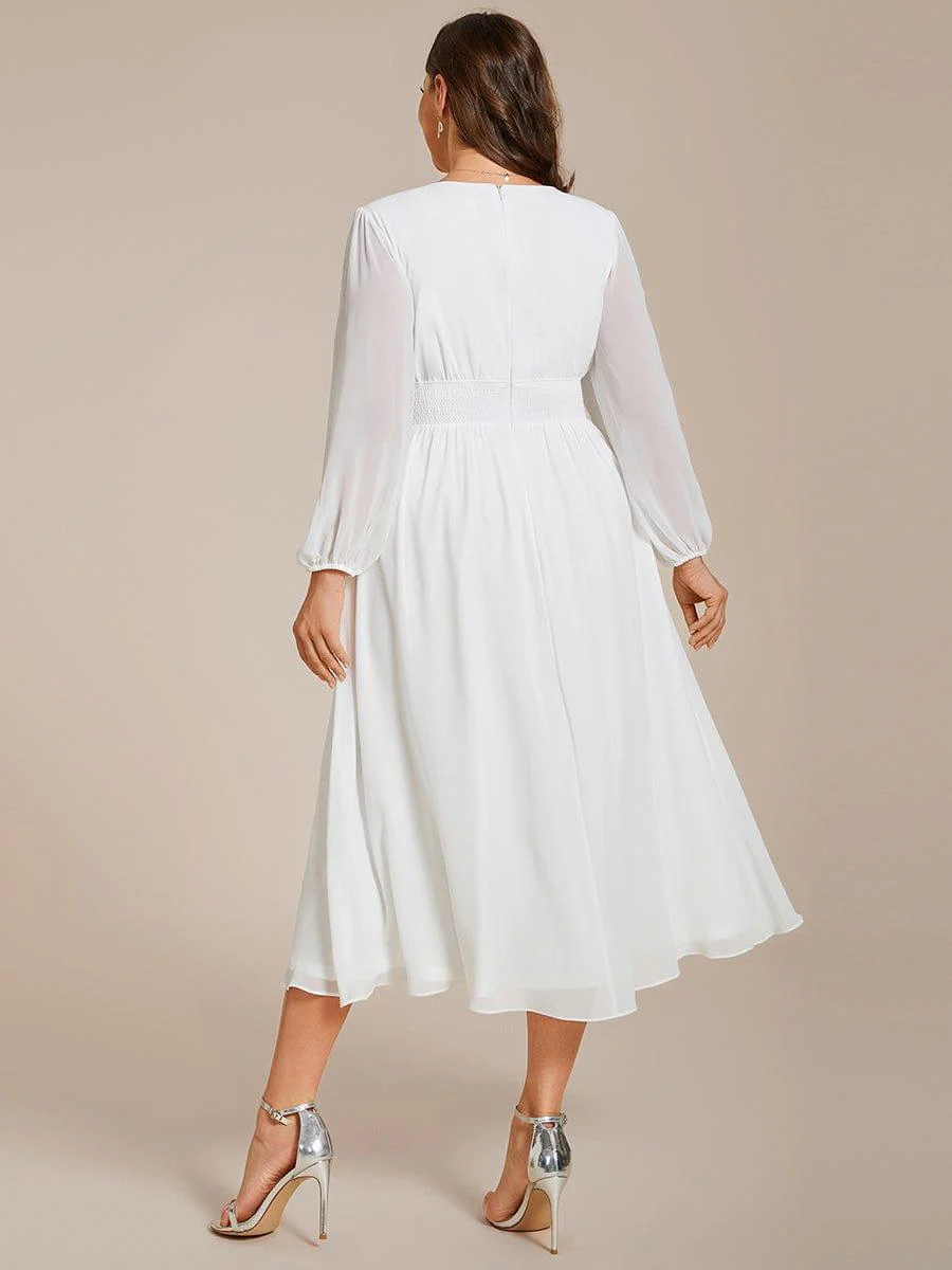 ever AMARA|Elegant V Neck Long Sleeves Midi Wedding Guest Dress - Image 58