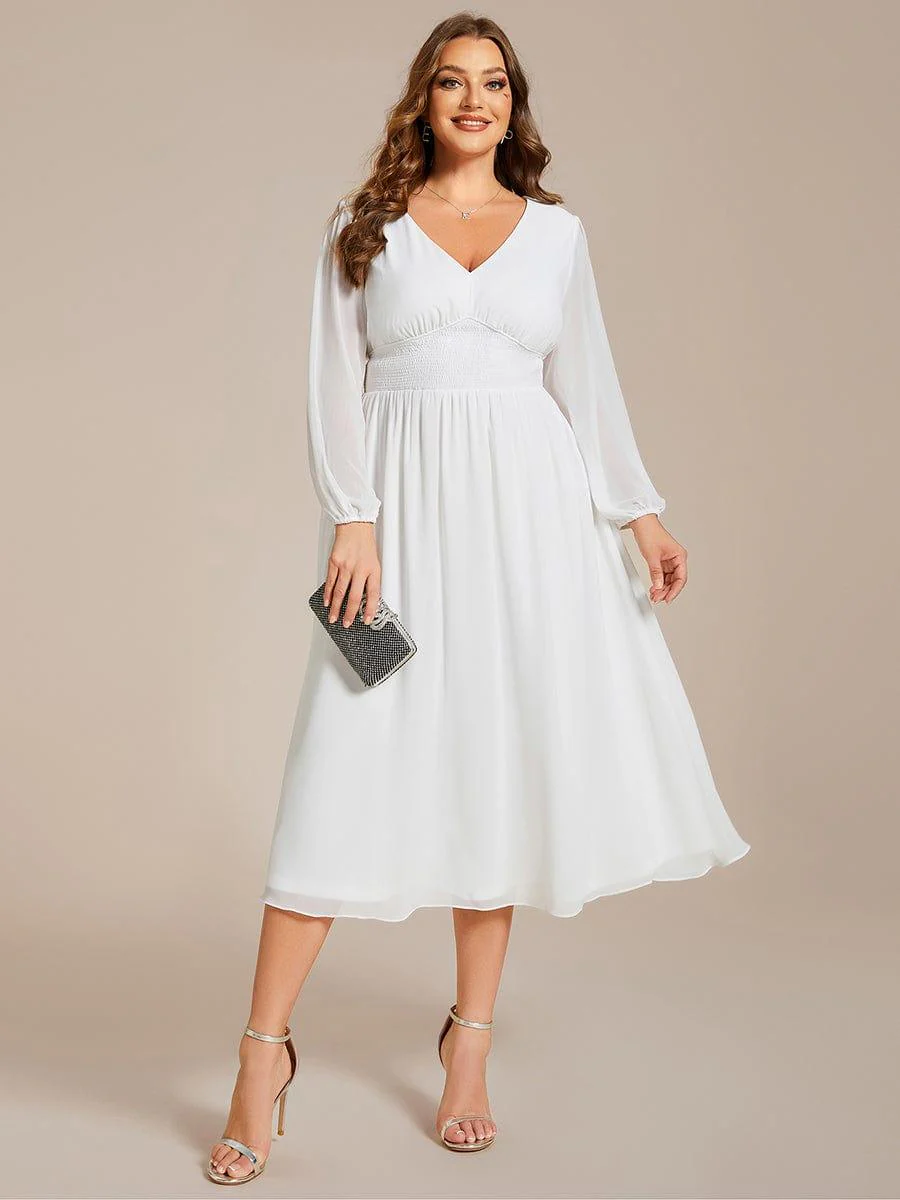 ever AMARA|Elegant V Neck Long Sleeves Midi Wedding Guest Dress - Image 60