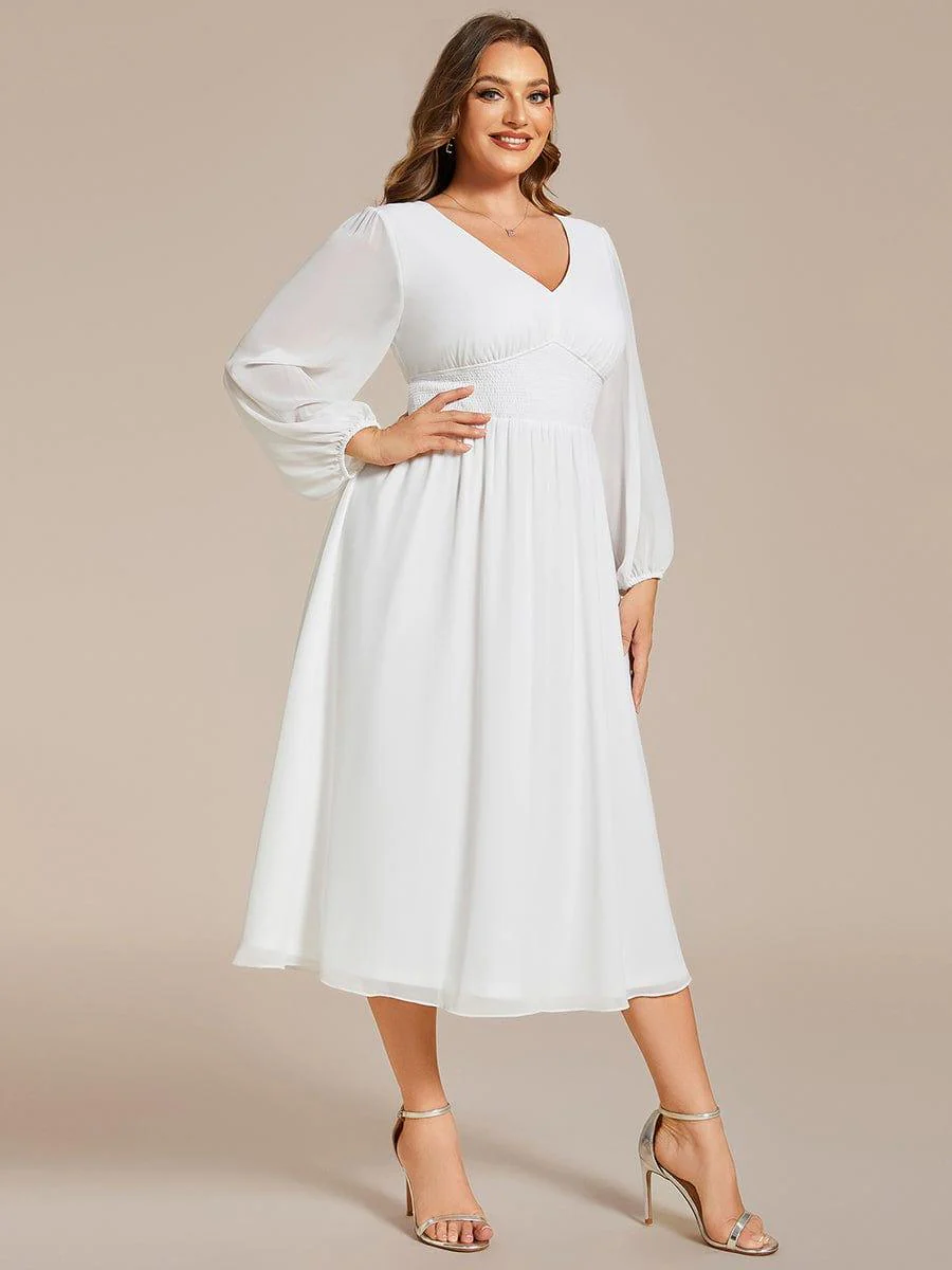 ever AMARA|Elegant V Neck Long Sleeves Midi Wedding Guest Dress - Image 61