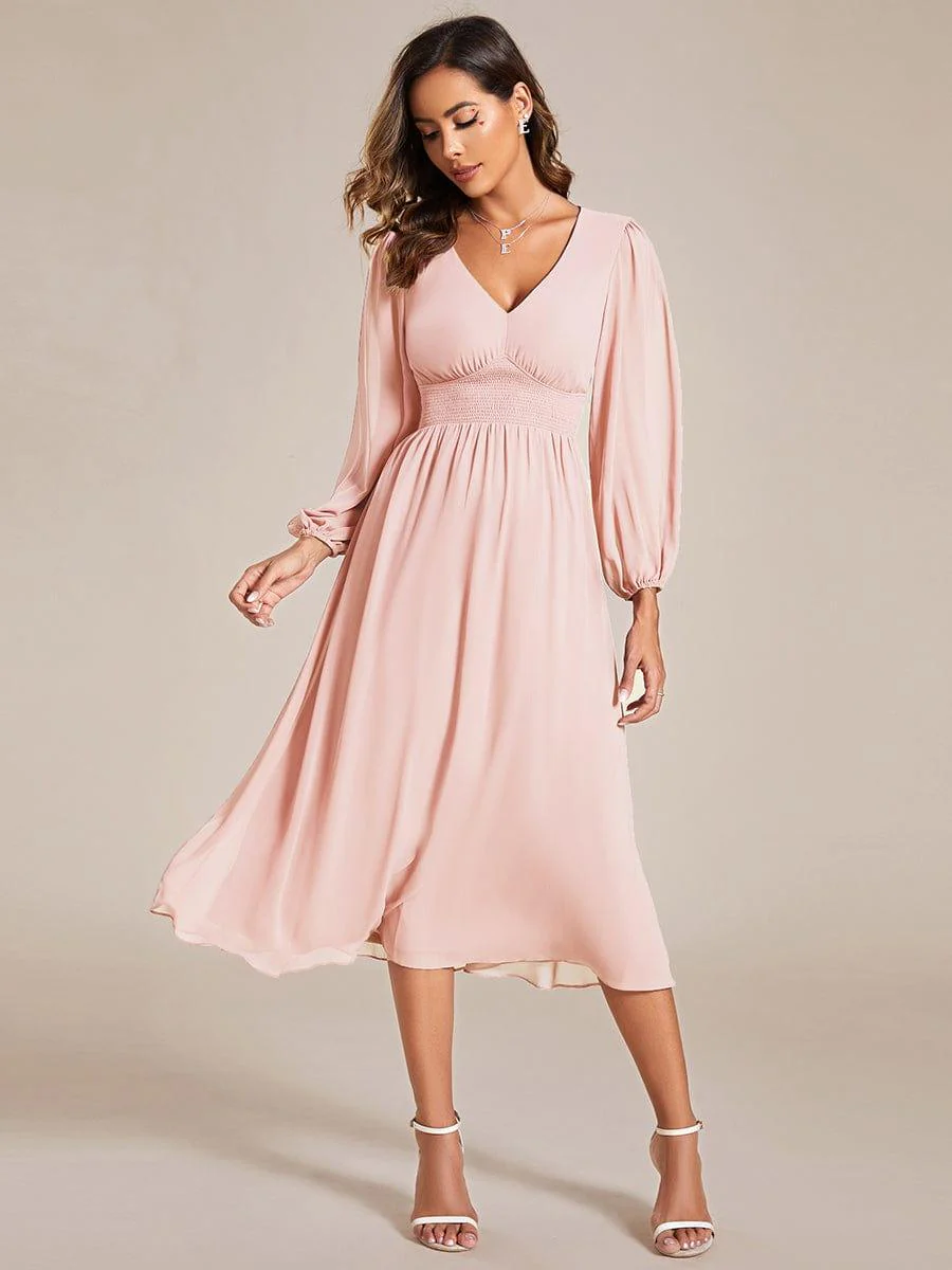 ever AMARA|Elegant V Neck Long Sleeves Midi Wedding Guest Dress - Image 62