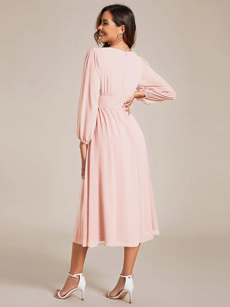 ever AMARA|Elegant V Neck Long Sleeves Midi Wedding Guest Dress - Image 63