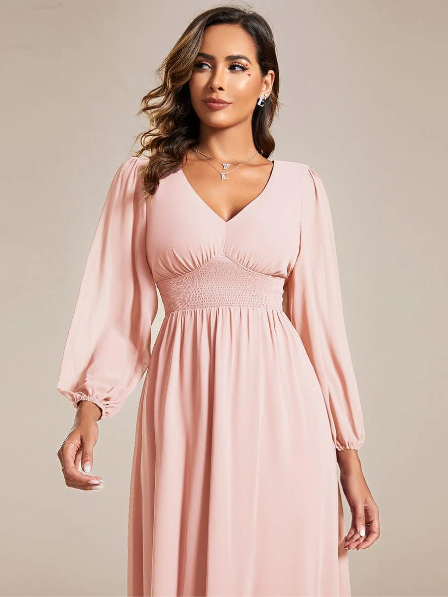 ever AMARA|Elegant V Neck Long Sleeves Midi Wedding Guest Dress - Image 64