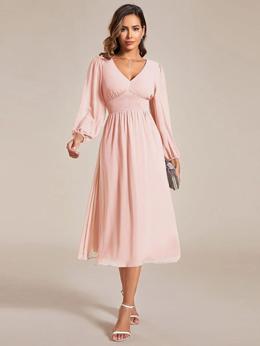ever AMARA|Elegant V Neck Long Sleeves Midi Wedding Guest Dress - Image 66