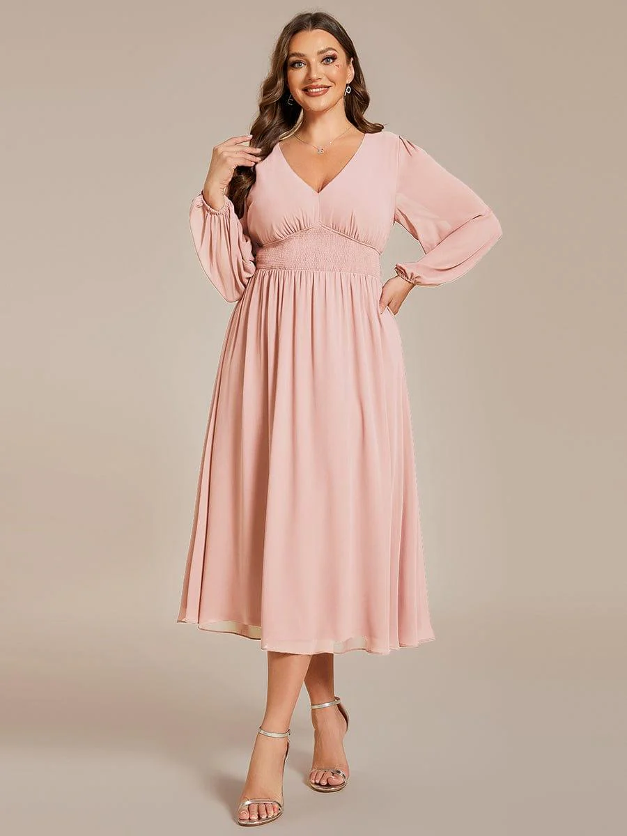 ever AMARA|Elegant V Neck Long Sleeves Midi Wedding Guest Dress - Image 67