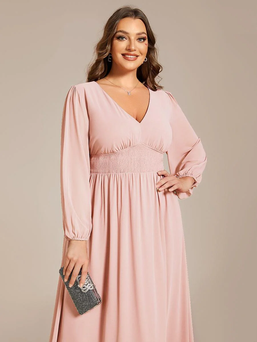 ever AMARA|Elegant V Neck Long Sleeves Midi Wedding Guest Dress - Image 69