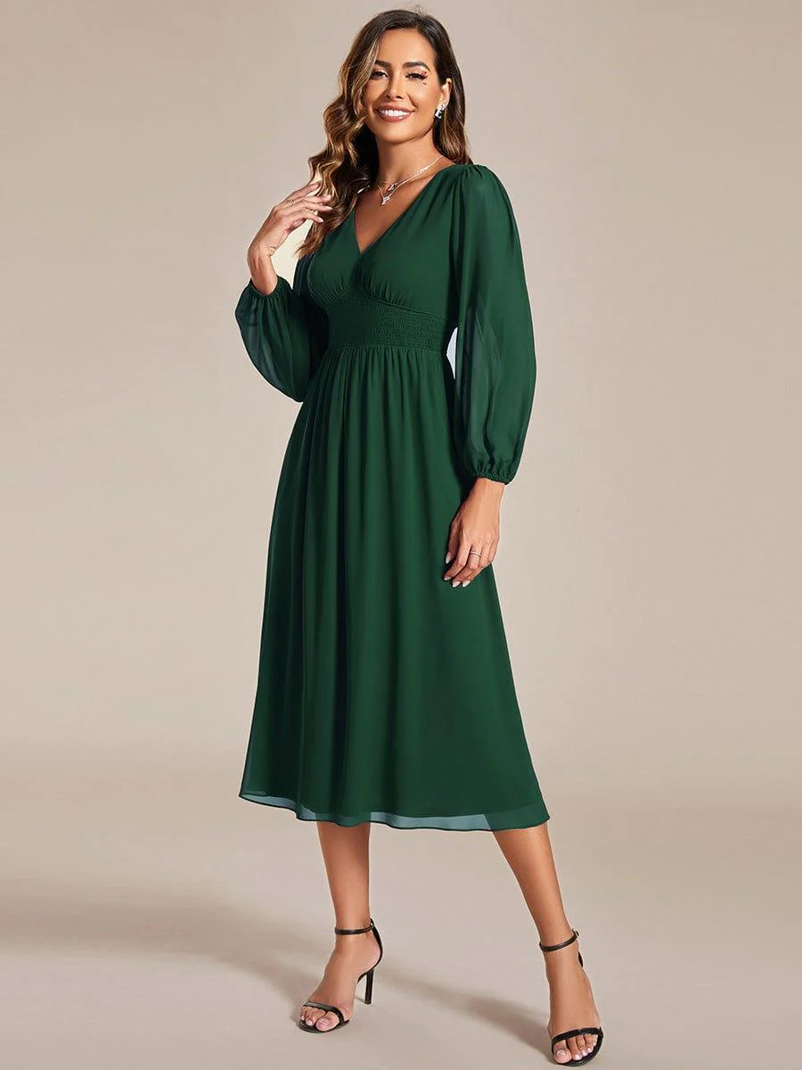 ever AMARA|Elegant V Neck Long Sleeves Midi Wedding Guest Dress - Image 72