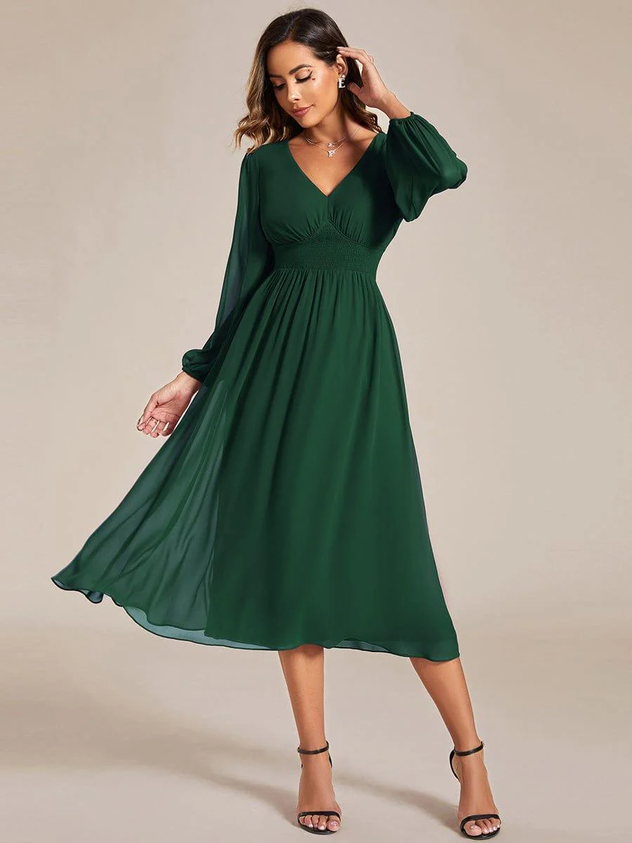 ever AMARA|Elegant V Neck Long Sleeves Midi Wedding Guest Dress - Image 73