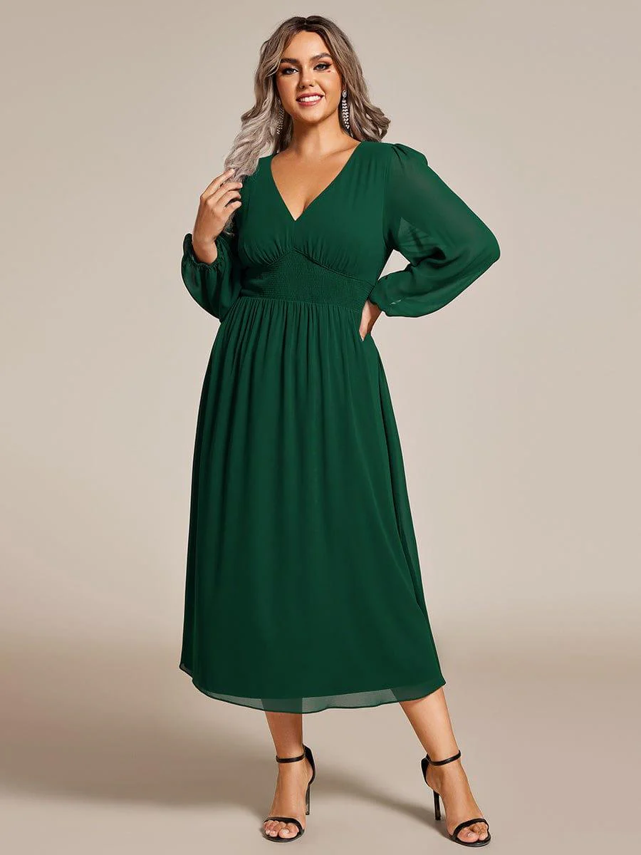 ever AMARA|Elegant V Neck Long Sleeves Midi Wedding Guest Dress - Image 74