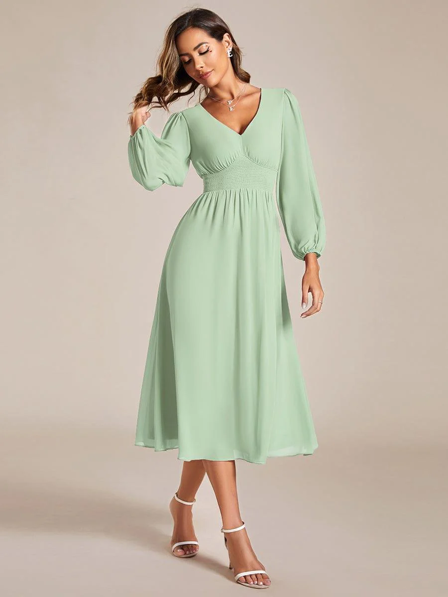 ever AMARA|Elegant V Neck Long Sleeves Midi Wedding Guest Dress - Image 79