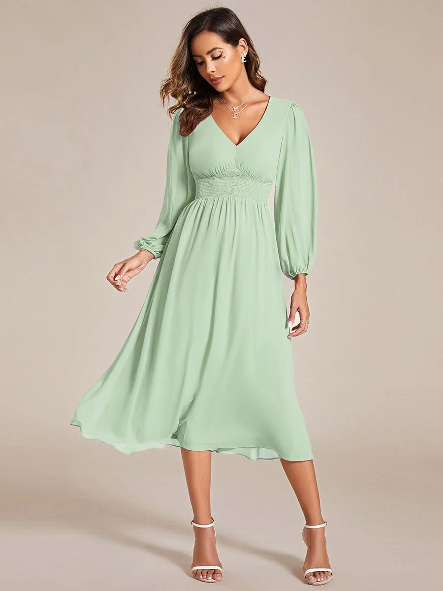 ever AMARA|Elegant V Neck Long Sleeves Midi Wedding Guest Dress - Image 80