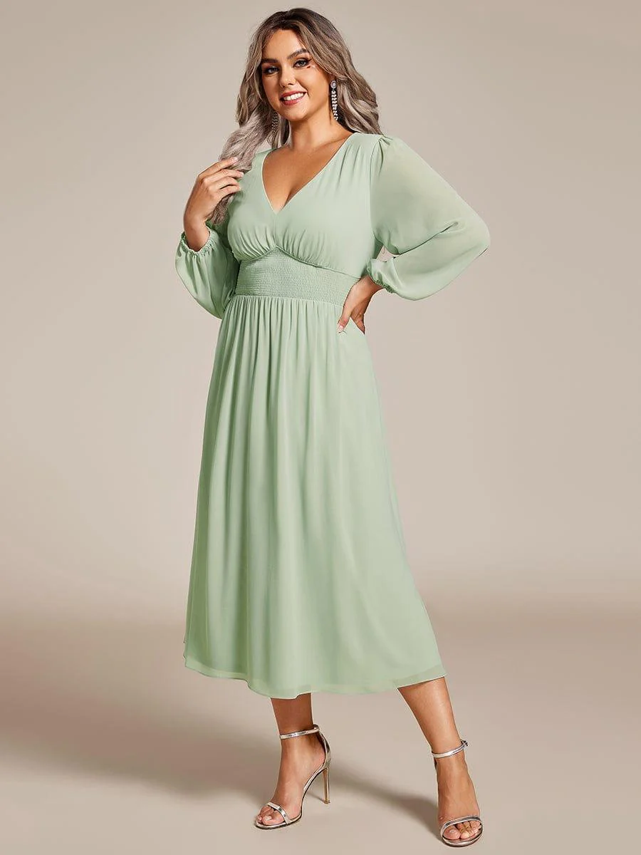 ever AMARA|Elegant V Neck Long Sleeves Midi Wedding Guest Dress - Image 81