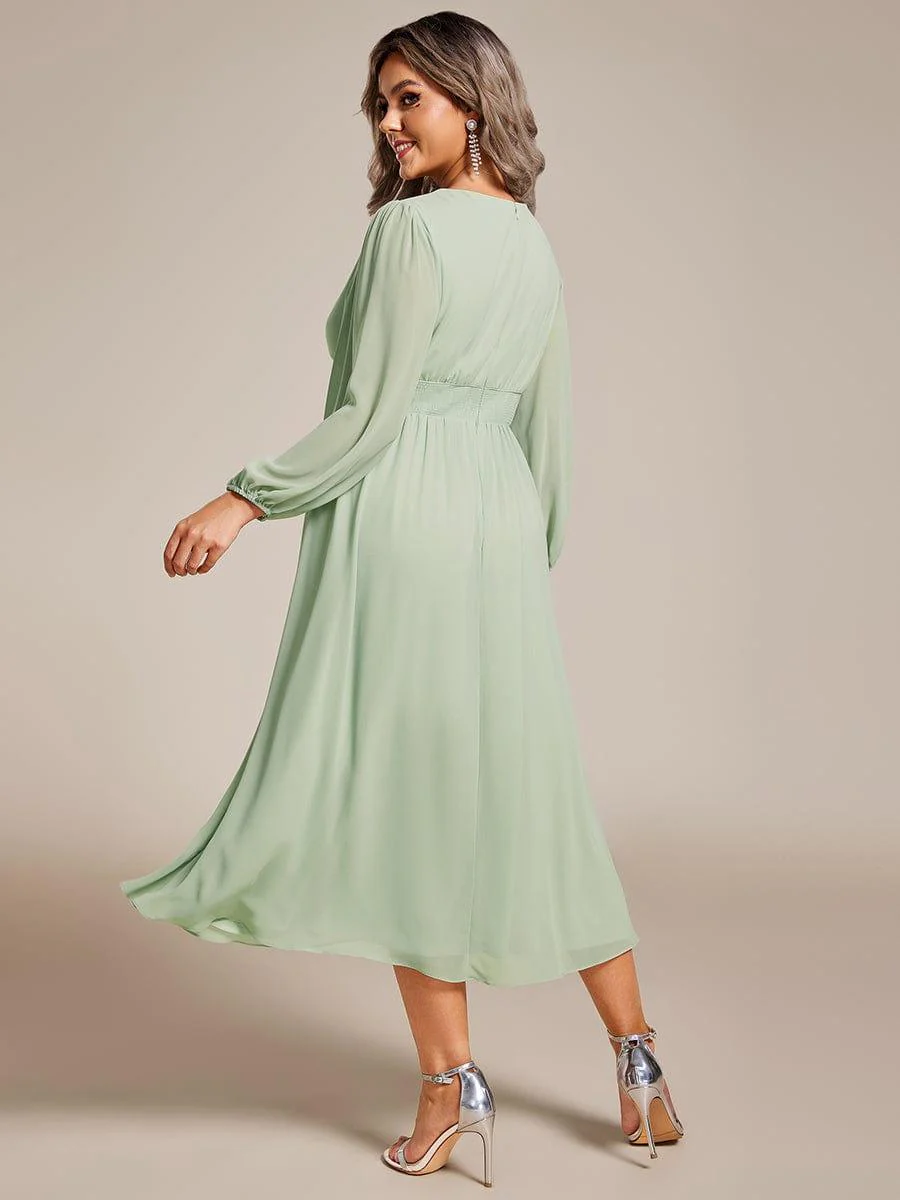 ever AMARA|Elegant V Neck Long Sleeves Midi Wedding Guest Dress - Image 82
