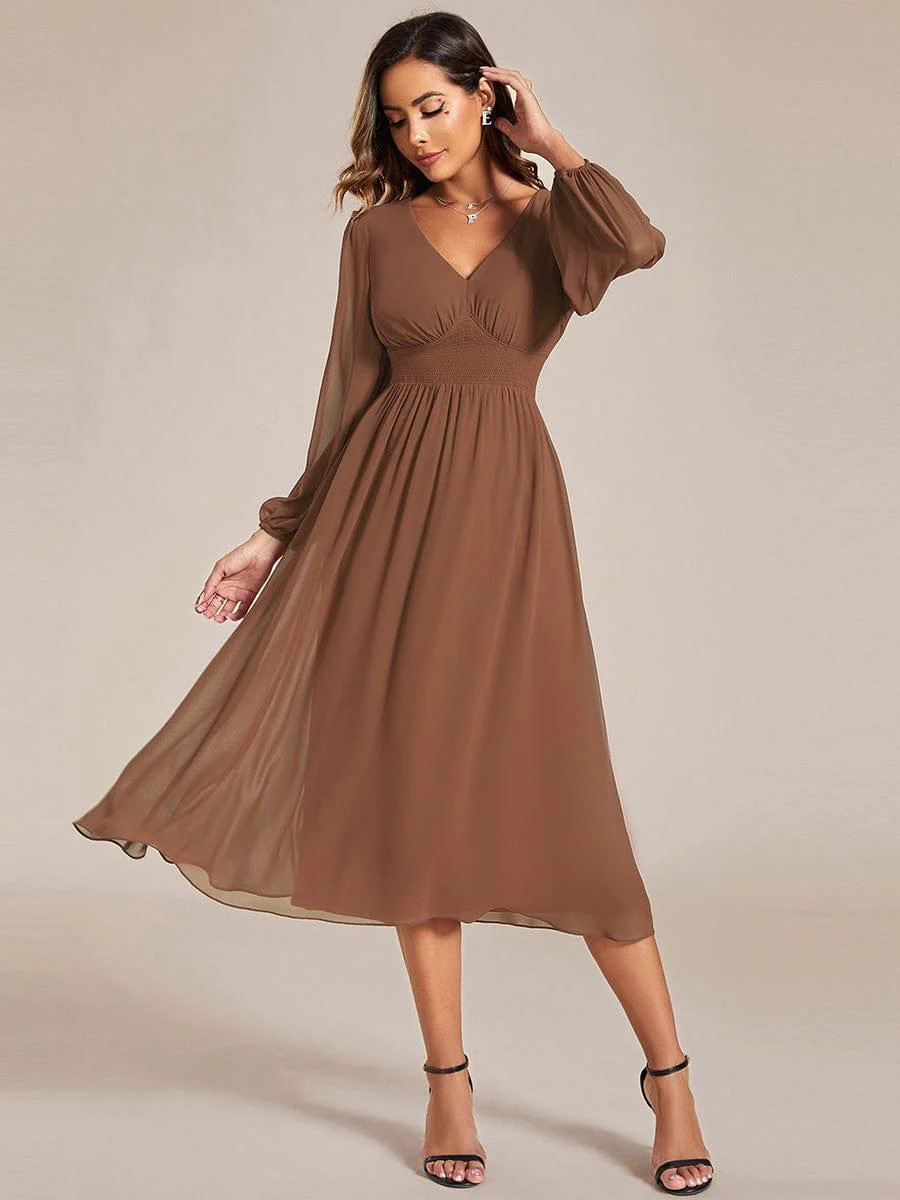 ever AMARA|Elegant V Neck Long Sleeves Midi Wedding Guest Dress - Image 89