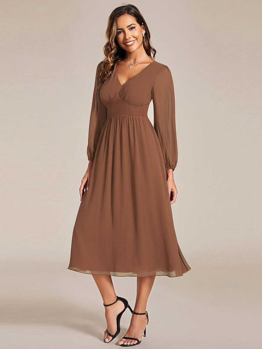 ever AMARA|Elegant V Neck Long Sleeves Midi Wedding Guest Dress - Image 91