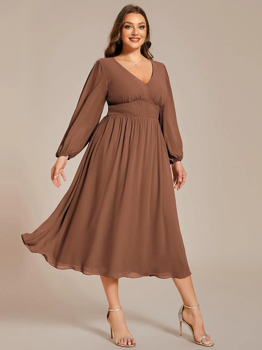 ever AMARA|Elegant V Neck Long Sleeves Midi Wedding Guest Dress - Image 94