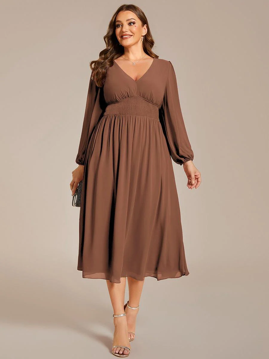 ever AMARA|Elegant V Neck Long Sleeves Midi Wedding Guest Dress - Image 97