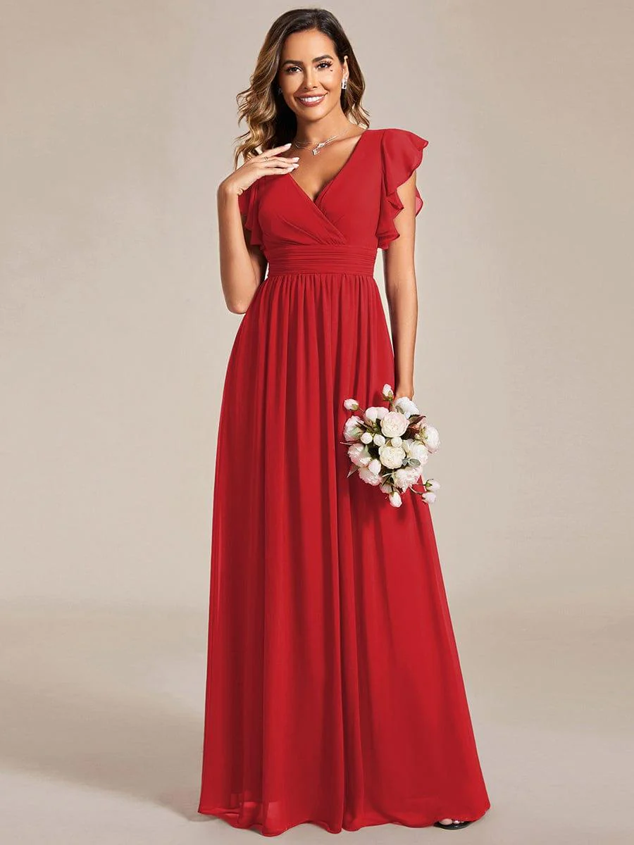 ever LILYANA|Elegant V-Neck Open Back Ruffled Sleeves Chiffon Bridesmaid Dress - Image 11