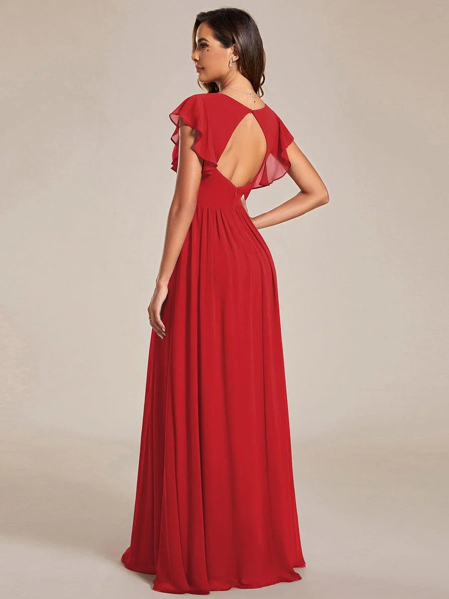 ever LILYANA|Elegant V-Neck Open Back Ruffled Sleeves Chiffon Bridesmaid Dress - Image 12